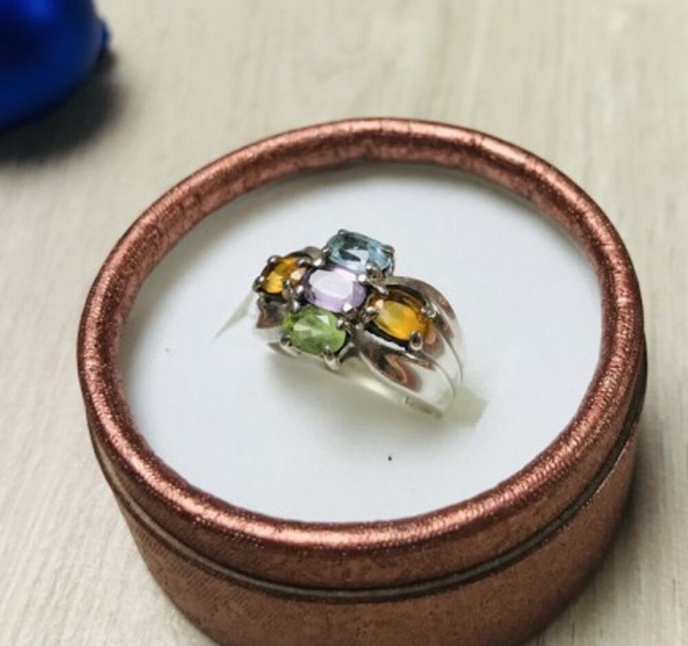 925 Sterling Silver Multi Gemstones Ring Size 6.5